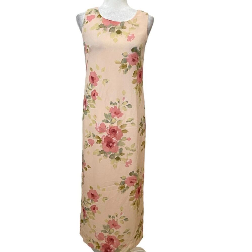 Casual Corner Annex 10 pastel peach floral maxi dress.